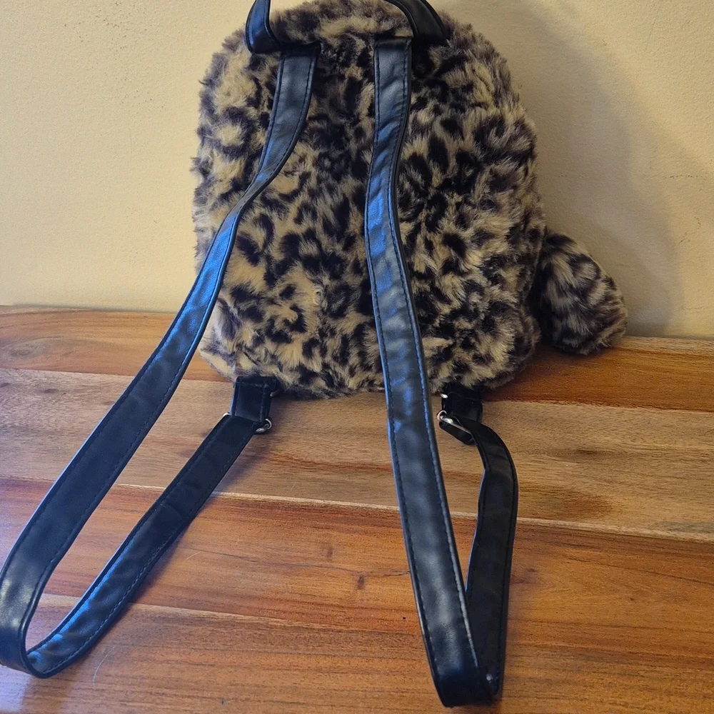 Children's Place Cat Face Leopard Print Faux Fur Mini Backpack